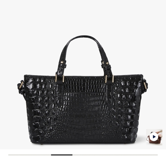 NEW!Brahmin Mini Asher Satchel Black Melbourne Croc leather with long strap - Picture 3 of 11